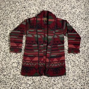 Shawl Collar Aztec Knit Cardigan Jacket - Red Multi